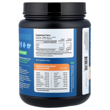 Forest Leaf Collagen Peptides, Unflavoured - Back label with supplement facts and ingredients