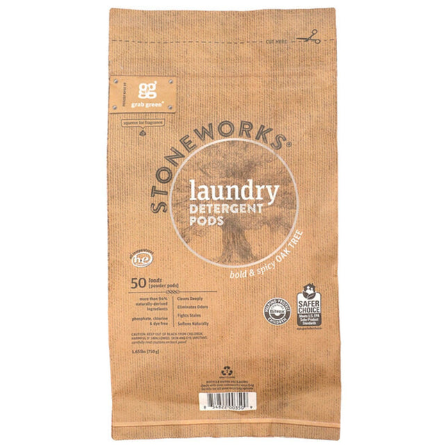 Grab Green, Stoneworks®, Laundry Detergent Pods, Oak Tree, 50 Loads, 1.65 lbs (750 g)  - front of pack