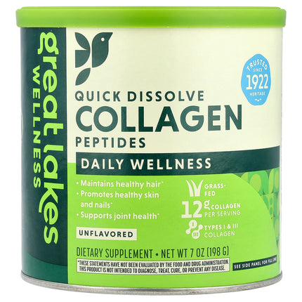 Great Lakes Wellness Quick Dissolve Collagen Peptides, Daily Wellness, Unflavoured - Front of pack