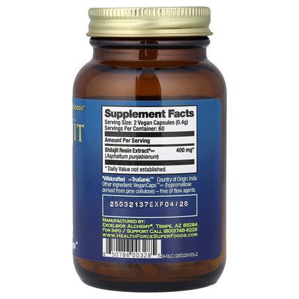 HealthForce Superfoods Shilajit 120 Vegan Caps 200 mg - back label with supplement facts