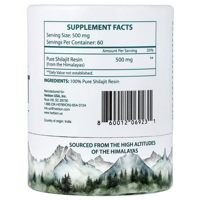 Herbion Naturals Himalayan Shilajit 1 oz 30 g - back label