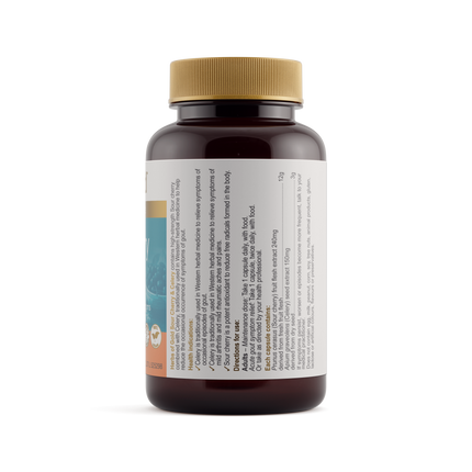Herbs of Gold Sour Cherry & Celery 60 capsules, back label with ingredients, health indications and directions for use