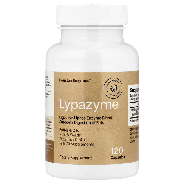 Houston Enzymes Lypazyme 120 capsules bottle, front of pack