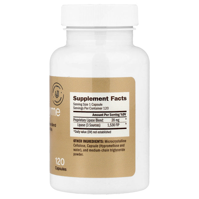 Houston Enzymes Lypazyme bottle back label with supplement facts and ingredients