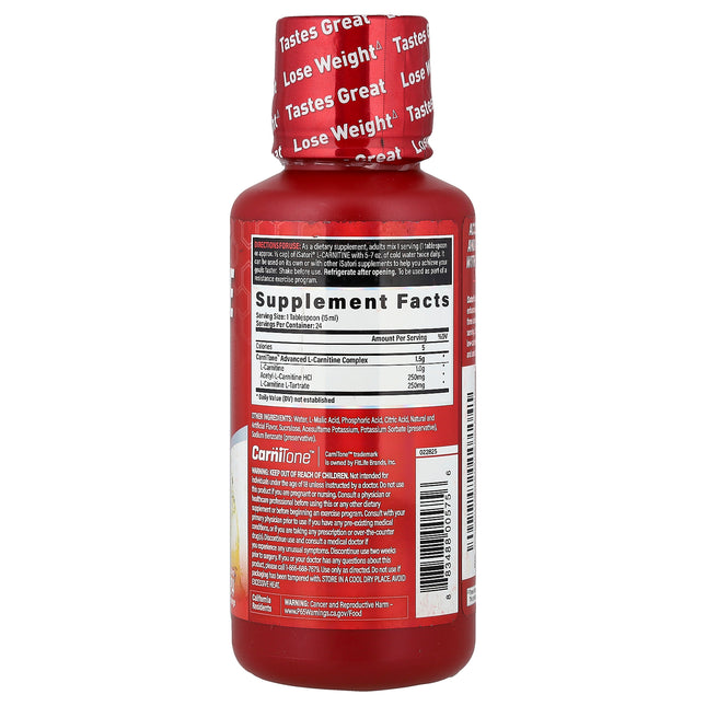 Isatori L-Carnitine, Malibu Beach 360 ml (12 fl oz) - back label with supplement facts and ingredients