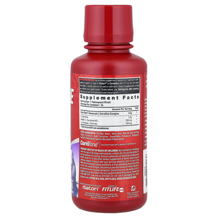 Isatori L-Carnitine, Mixed Berry 360 ml (12 fl oz) - back label with supplement facts and ingredients