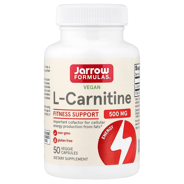 Jarrow Formulas Vegan L-Carnitine, 500 mg 50 Veggie Capsules - front of pack