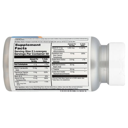 KAL GABA L-Theanine Stress B, Mango Tangerine, 100 Lozenges - supplement facts and ingredients label