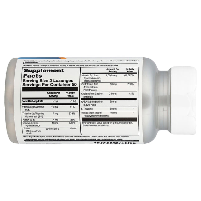 KAL GABA L-Theanine Stress B, Mango Tangerine, 100 Lozenges - supplement facts and ingredients label