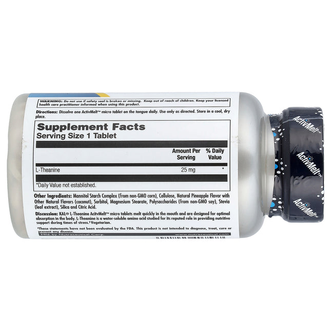 KAL L-Theanine, Pineapple, 25 mg, 120 Micro Tablets - supplement facts and ingredients label