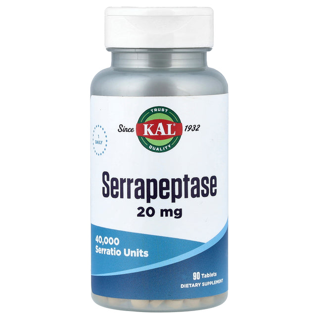 KAL Serrapeptase 20 mg 90 Tablets bottle, front view