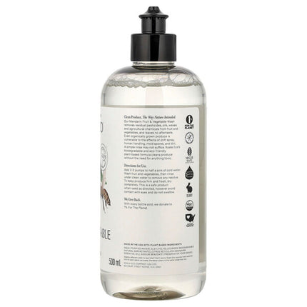 Koala Eco, Natural Fruit & Vegetable Wash, Australian Mandarin Essential Oil, 16.9 fl oz (500 ml)  - back label with ingredients
