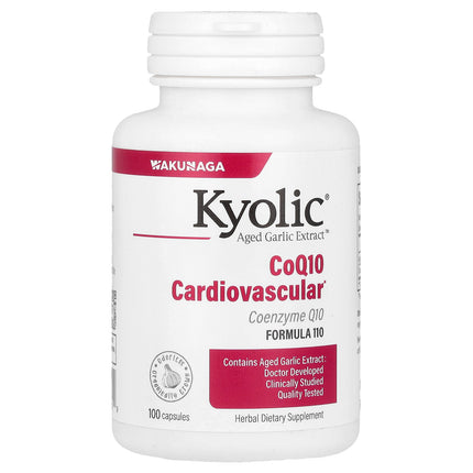 Kyolic Aged Garlic Extract CoQ10 Cardiovascular Formula 110 capsules bottle - front of pack
