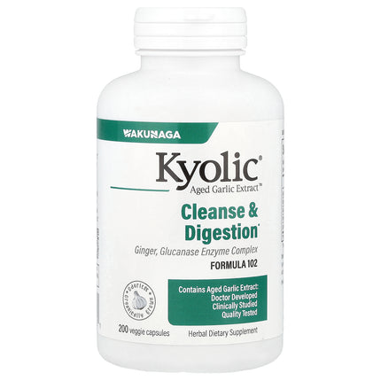 Kyolic Aged Garlic Extract Cleanse and Digestion Formula 102 veggie capsules bottle - front of pack