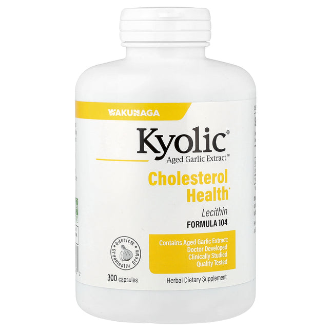 Kyolic Aged Garlic Extract Cholesterol Health with Lecithin Formula 104 capsules bottle - front of pack