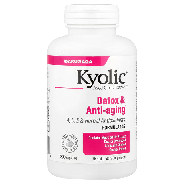 Kyolic Aged Garlic Extract Detox and Anti-Aging Formula 105 capsules bottle - front of pack
