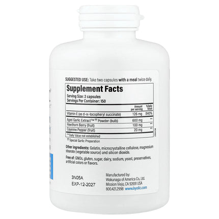 Kyolic Aged Garlic Extract Formula 106 capsules bottle - back label with supplement facts and ingredients