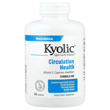 Kyolic Aged Garlic Extract Circulation Health Formula 106 capsules bottle - front of pack