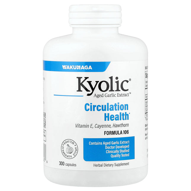 Kyolic Aged Garlic Extract Circulation Health Formula 106 capsules bottle - front of pack