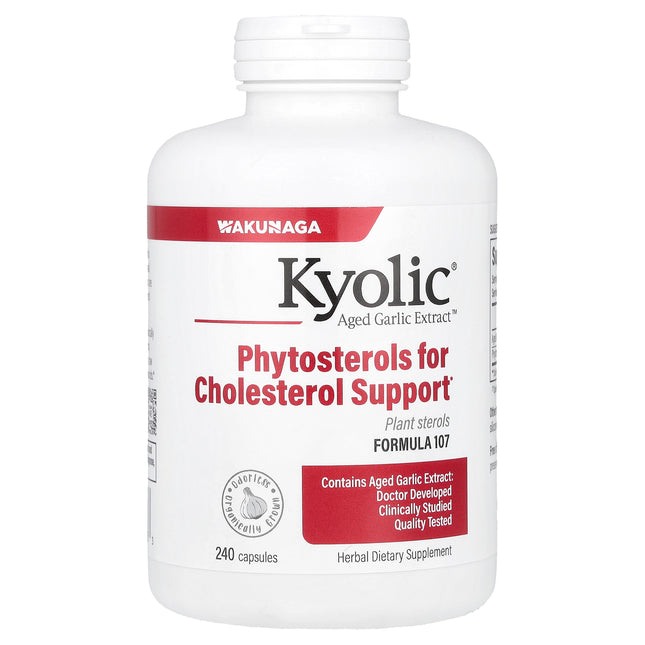Kyolic Aged Garlic Extract Phytosterols for Cholesterol Support Formula 107 capsules bottle - front of pack