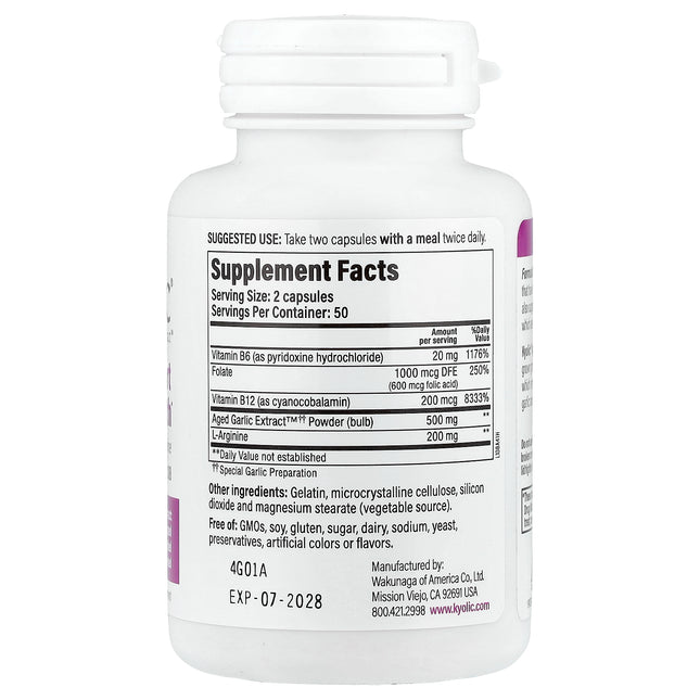 Kyolic Aged Garlic Extract Total Heart Health Formula 108 capsules bottle - back label with supplement facts and ingredients