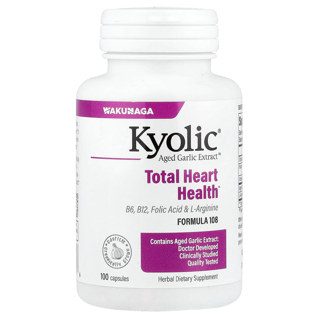 Kyolic Aged Garlic Extract Total Heart Health Formula 108 capsules bottle - front of pack