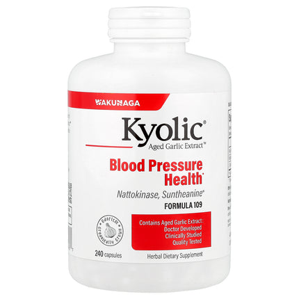 Kyolic Aged Garlic Extract Blood Pressure Health Formula 109 capsules bottle - front of pack