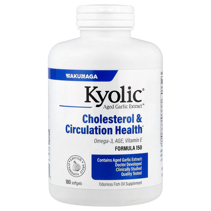 Kyolic Aged Garlic Extract Cholesterol and Circulation Health Formula 150 softgels bottle - front of pack