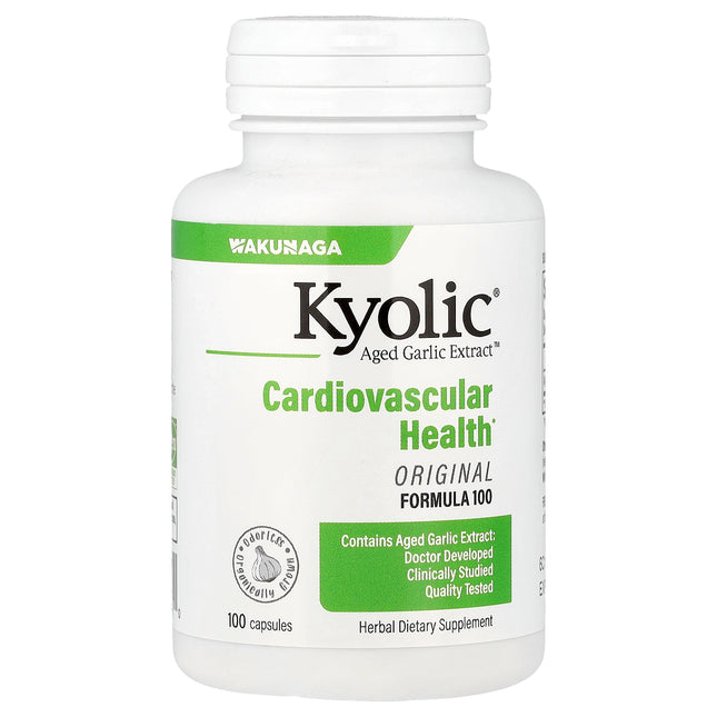 Kyolic Aged Garlic Extract Cardiovascular Health Original Formula 100 capsules bottle - front of pack