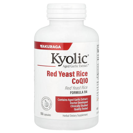 Kyolic Aged Garlic Extract Red Yeast Rice plus CoQ10 Formula 114 capsules bottle - front of pack
