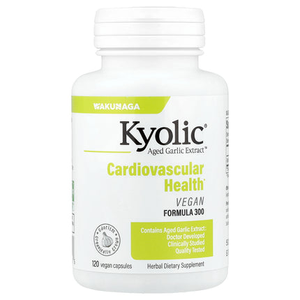 Kyolic Aged Garlic Extract Cardiovascular Health Vegan Formula 300 capsules bottle - front of pack