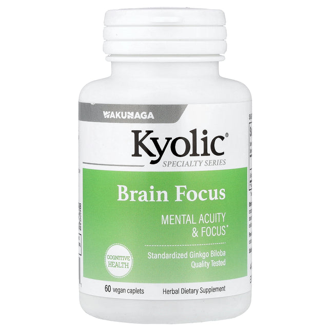 Kyolic Brain Focus Ginkgo Biloba vegan caplets bottle - front of pack