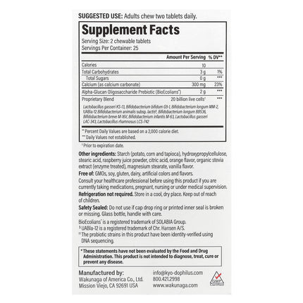 Kyolic Kyo-Dophilus Pro+ Synbiotic Berry Smoothie - back of pack with supplement facts and ingredients