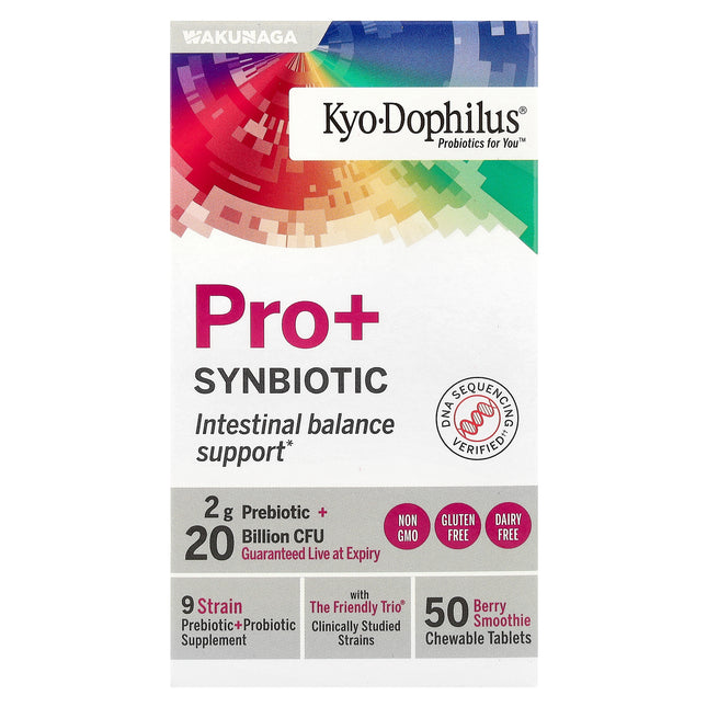 Kyolic Kyo-Dophilus Pro+ Synbiotic Berry Smoothie chewable tablets - front of pack