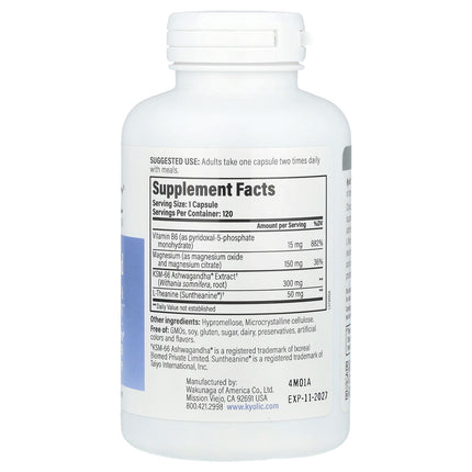 Kyolic Specialty Series Calm Mood vegan capsules bottle - back label with supplement facts and ingredients