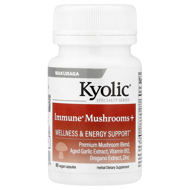Kyolic Specialty Series Immune Mushrooms+ vegan capsules bottle - front of pack