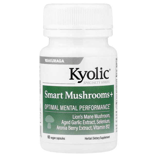 Kyolic Specialty Series Smart Mushrooms+ vegan capsules bottle - front of pack