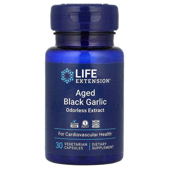 Life Extension Aged Black Garlic 30 Vegetarian Capsules - front of bottle