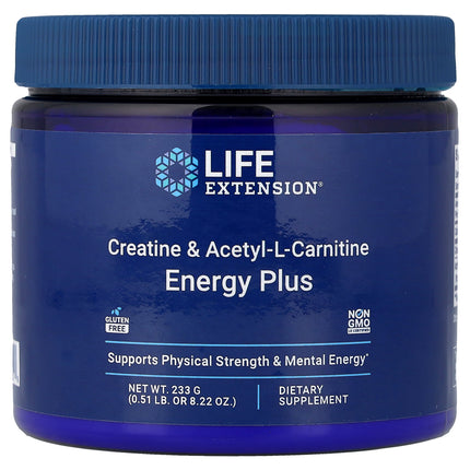 Life Extension Creatine & Acetyl-L-Carnitine, Energy Plus 233 g (0.51 lb) - front of pack