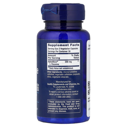 Life Extension L-Theanine, 60 Vegetarian Capsules (100 mg per Capsule) - supplement facts and ingredients label