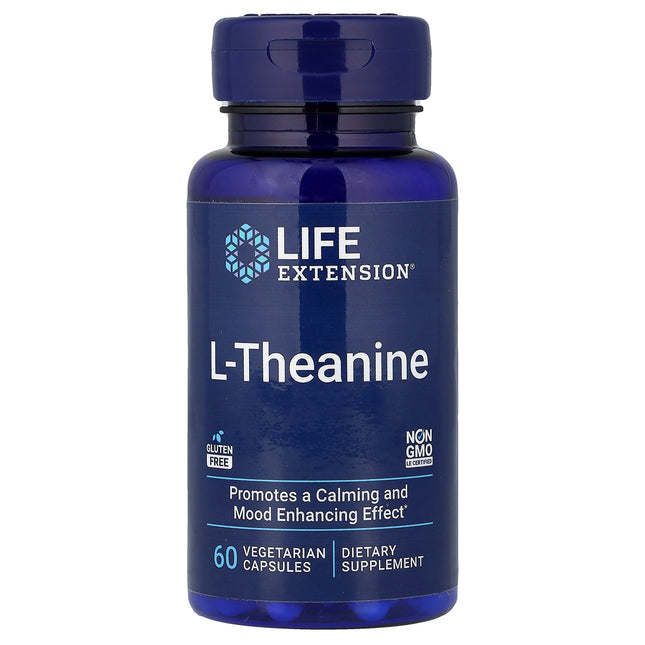 Life Extension L-Theanine, 60 Vegetarian Capsules (100 mg per Capsule) - product front