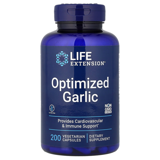 Life Extension Optimised Garlic 200 Vegetarian Capsules - front of bottle