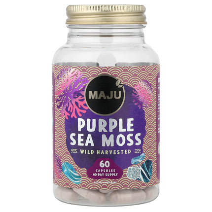 Maju Superfoods Purple Sea Moss 500 mg 60 capsules bottle, front of pack