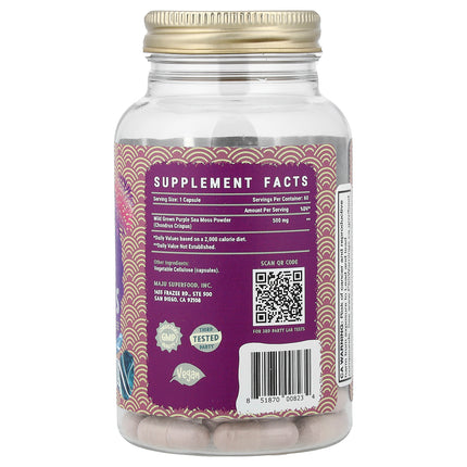 Maju Superfoods Purple Sea Moss 60 capsules back label with supplement facts and ingredients