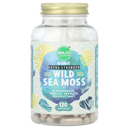 Maju Superfoods Wild Sea Moss 120 capsules bottle, front of pack