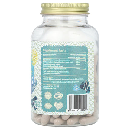 Maju Superfoods Wild Sea Moss 120 capsules back label with supplement facts and ingredients