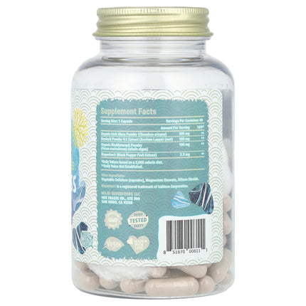 Maju Superfoods Wild Sea Moss 60 capsules back label with supplement facts and ingredients
