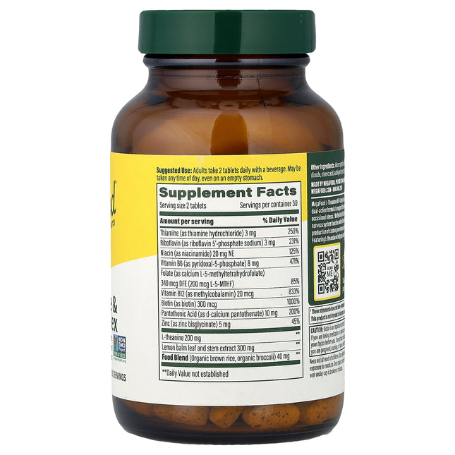 MegaFood L-Theanine & B-Complex, 60 Tablets - supplement facts and ingredients label