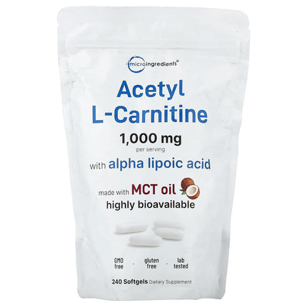 Micro Ingredients Acetyl L-Carnitine 240 Capsules - front of pack