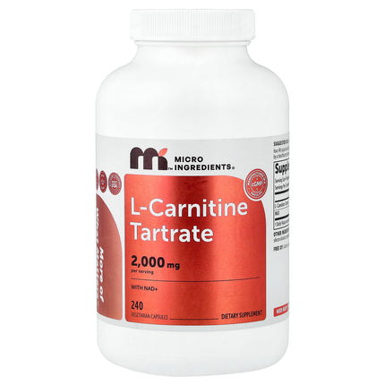 Micro Ingredients L-Carnitine Tartrate with NAD+ 240 Vegetarian Capsules - front of pack